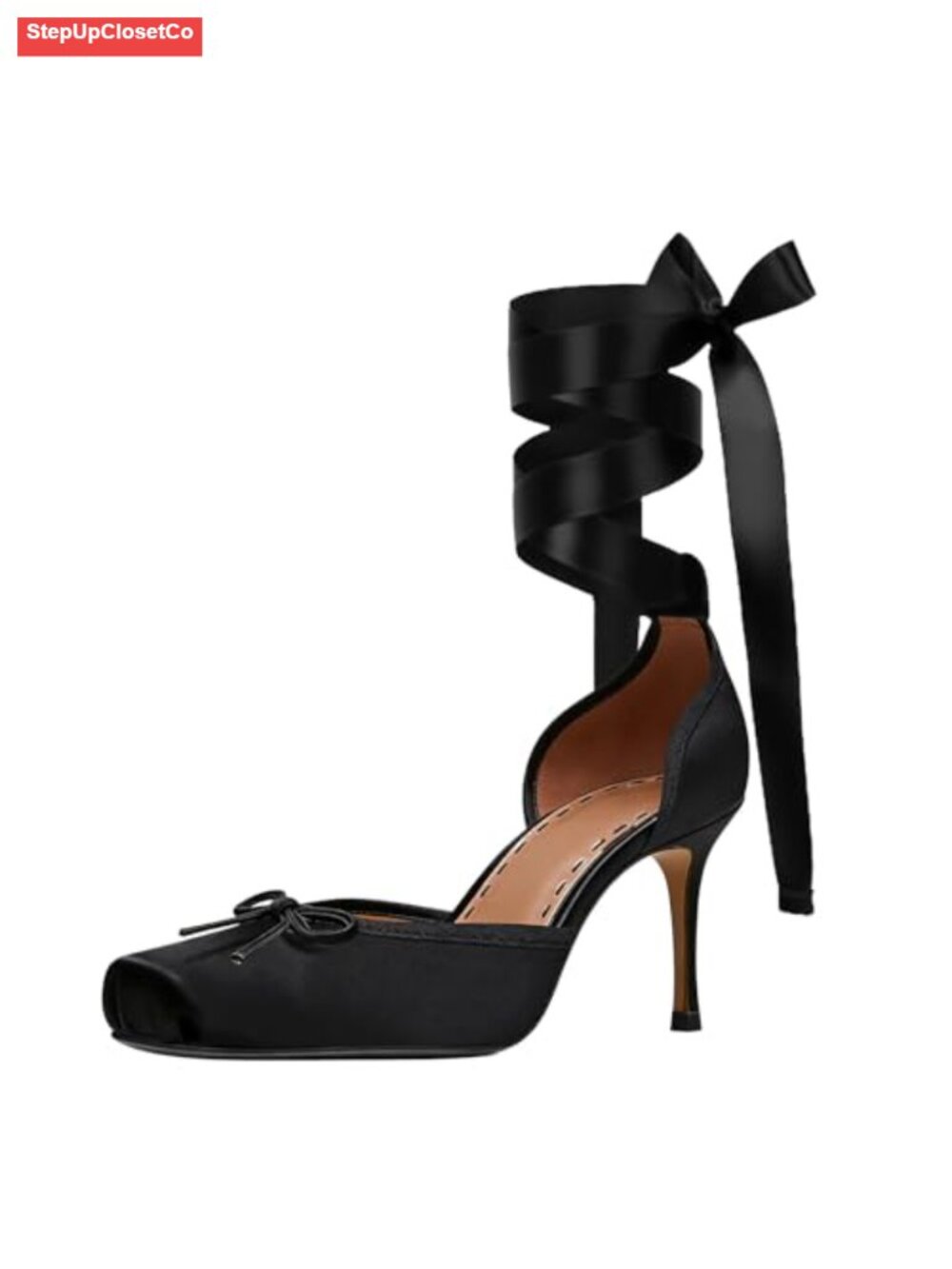 Women's Satin Lace Up Stiletto Heels Square Toe Ankle Strappy Party Wedding